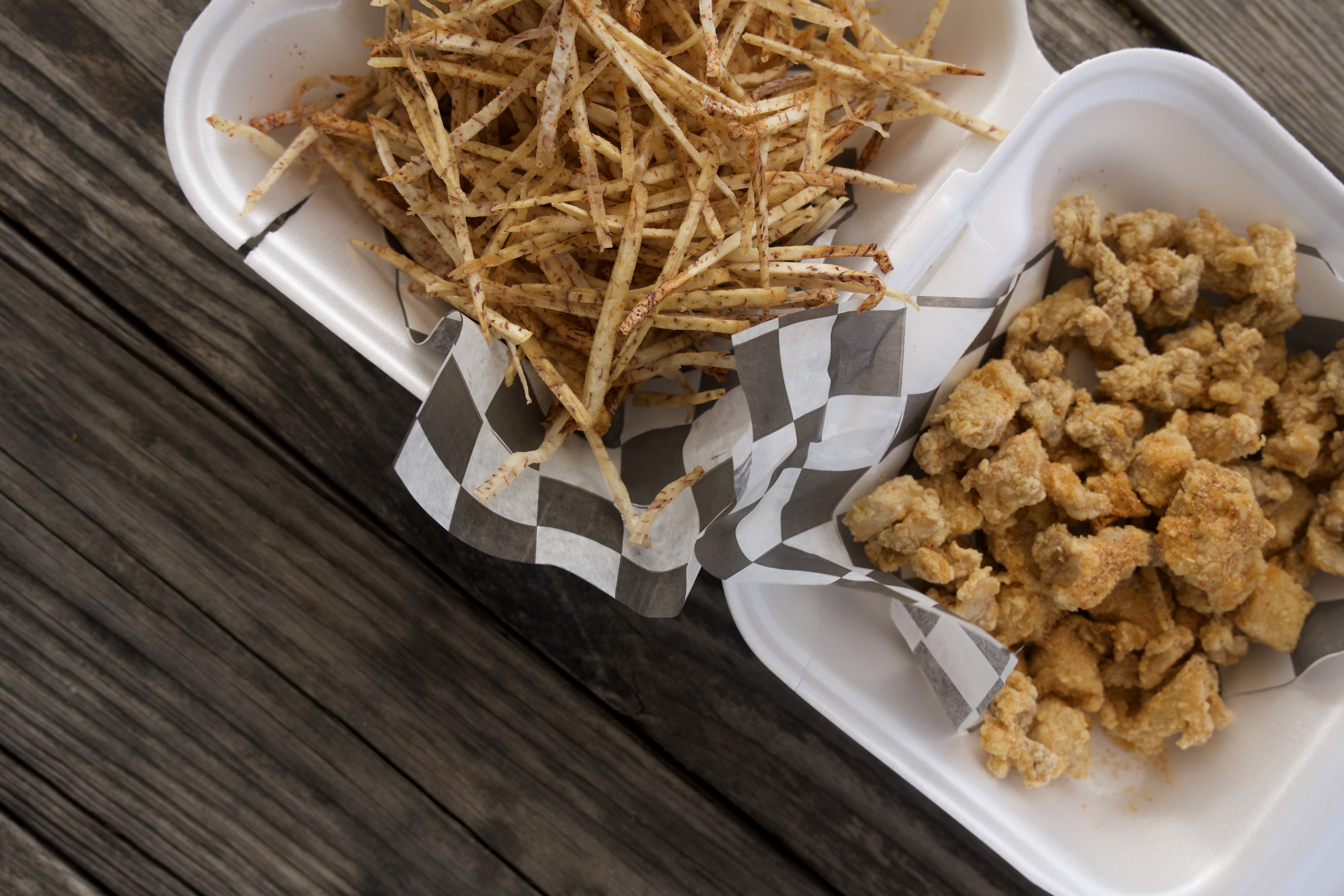 Taro Fries y Camarones